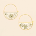 Pressed Flower Hoop Earring - White Lace Flower/Gold